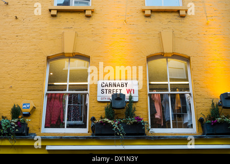 LONDON, UK - März 14: Traditionelle Carnaby street Straßenschild. Die Straße ist berühmt für seine Mode-Boutiquen. 1. März 2014 in Lo Stockfoto