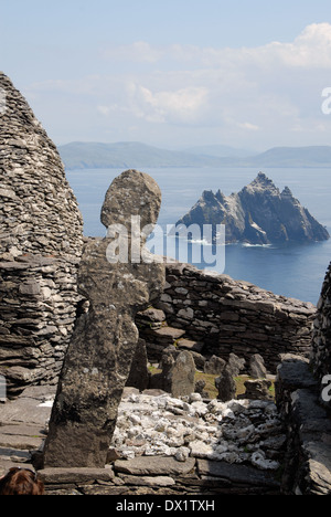 historischen Kloster auf der Insel Skellig Michael in Irland Stockfoto