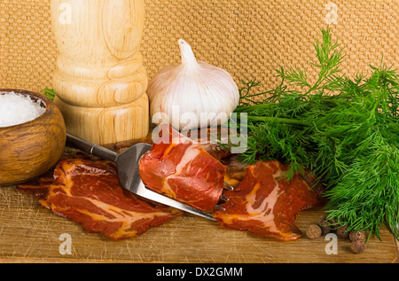 Land-Stillleben mit Speck Stockfoto