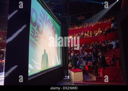 Paris, Frankreich. 13. März 2014. Rallye gewidmet der französischen sozialistischen Partei (PS) Kandidat für die anstehenden Kommunalwahlen am Veranstaltungsort Cirque d ' Hiver am 13. März 2014 in Paris. Nach einem 13. März 2014 CSA Umfrage, Anne Hidalgo in der zweiten Runde in Paris vor rechtsextremen Partei UMP Nathalie Kosciusko-Morizet mit 52,5 Prozent der Stimmen gegen 47,5 Prozent nach einem engen ersten Durchgang gewinnen würde. Wahlen sind für März 23 und 30. März 2014 in ganz Frankreich festgelegt. © Michael Bunel/NurPhoto/ZUMAPRESS.com/Alamy Live-Nachrichten Stockfoto