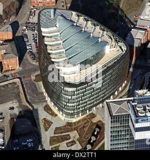 Luftaufnahme des One Angel Square, Manchester - Hauptquartier der GUS Cooperative Group, Co-op-HQ Stockfoto