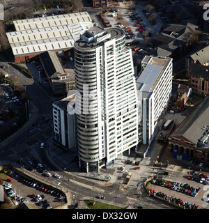 Luftaufnahme von Bridgewater Place Apartment Block in Leeds City Centre Stockfoto
