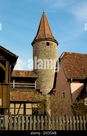 Mittelalterlichen Turm in alte Stadt Rothenburg Ob der Tauber, Deutschland Stockfoto