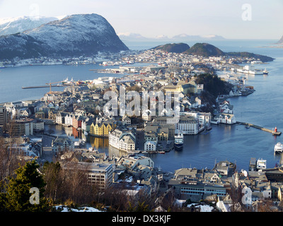 Blick vom Berg Aksla auf Ålesund, møre Og Romsdal, Norwegen Stockfoto