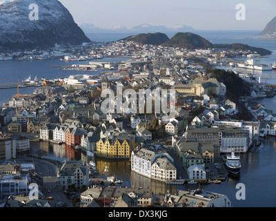 Blick vom Berg Aksla auf Ålesund, møre Og Romsdal, Norwegen Stockfoto