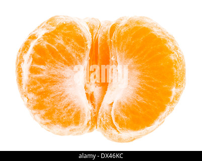 Geschälte leckere süße Mandarine Mandarin Orangenfrucht isoliert auf weißem Hintergrund Stockfoto