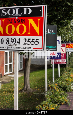 Verschiedene Makler-Boards angezeigt außerhalb der Wohnungen, Epsom, Surrey, UK Stockfoto