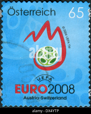 Österreich - CIRCA 2008: Briefmarke gedruckt in Österreich, Uefa Euro 2008, zeigt Emblem, ca. 2008 gewidmet Stockfoto