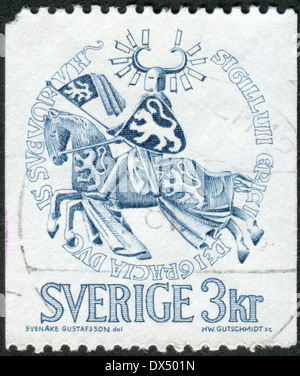 Schweden - ca. 1976: Briefmarke gedruckt in Schweden, zeigt das Siegel von Herzog Erik Magnusson, ca. 1970 Stockfoto