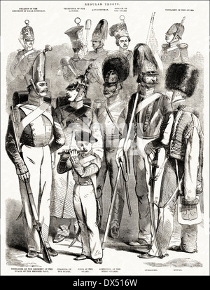 Russischen regulären Truppen, die während des Krimkrieges 1853 Okt - Feb 1856 kämpfte. Viktorianische Gravur ca. 1854. Stockfoto