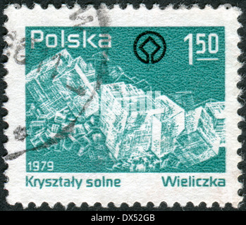 Polen - ca. 1979: Briefmarke gedruckt in Polen gewidmet Wieliczka alten-Steinsalzbergwerke, Salzkristalle, ca. 1979 gezeigt Stockfoto