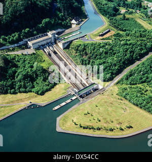 Luftaufnahme der schiefe Ebene mit Boot Aufzug an der Marne zum Rhein canal St-Louis Arzviller Moselle Lothringen Frankreich Europa Grand Est Stockfoto