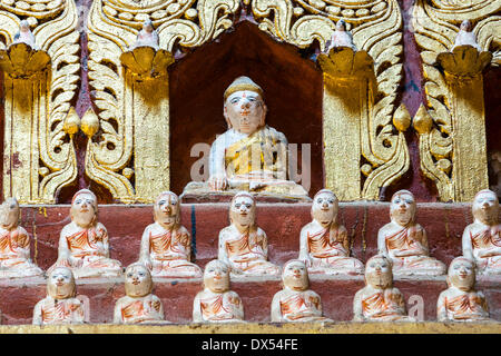 Kleine Buddha-Figuren, Mohnyin Thanboddhay oder Thanbuddhei Pagode oder Paya, Monywa, Sagaing Division, Myanmar Stockfoto