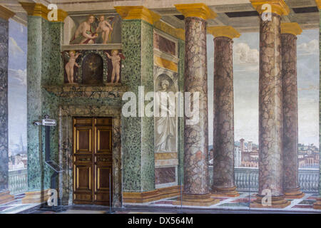 Perspektiven Hall, Villa Farnesina, Rom, Latium, Italien Stockfoto