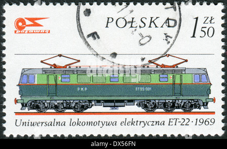 Polen - ca. 1976: Briefmarke gedruckt in Polen zeigt Polnisch elektrische Lokomotive ET-22, 1969, ca. 1976 Stockfoto