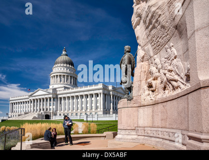 Der Mormone-Bataillon Denkmal, Skulptur von Gilbert Riswold, enthüllt im Jahr 1927, in der Nähe von Utah State Capitol, Salt Lake City, Utah, USA Stockfoto