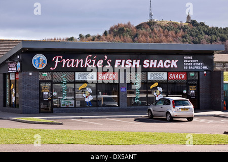 Landschaft Anzeigen des lokales Frankie Fish Shack mit dem Wahrzeichen "Dundee Law" in der Ferne Dundee, UK Stockfoto