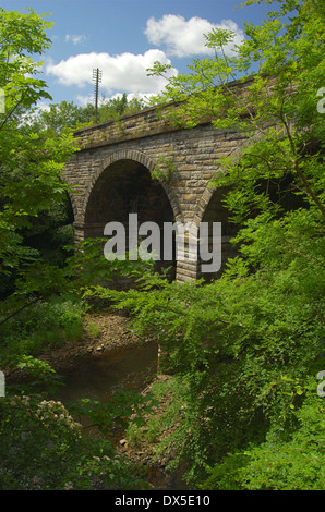 Verlassene Eisenbahnbrücke über den Fluss Kelvin in Glasgow, Schottland Stockfoto