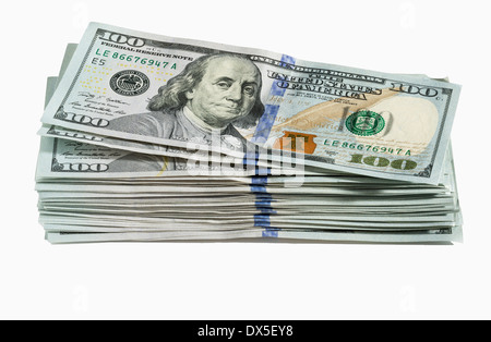 Haufen von US Währung hundert-Dollar-Scheine Stockfoto