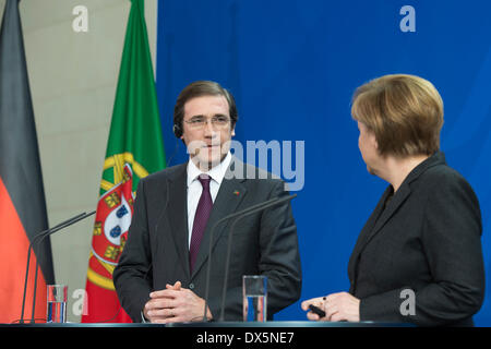 Berlin, Deutschland. 18. März 2014. Statements von Bundeskanzlerin Angela Merkel und der portugiesische Premierminister Passos Coelho nach bilateralen Treffen. Goncalo Silva/Alamy Live-Nachrichten Stockfoto