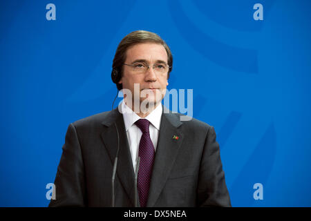 Berlin, Deutschland. 18. März 2014. Statements von Bundeskanzlerin Angela Merkel und der portugiesische Premierminister Passos Coelho nach bilateralen Treffen. Goncalo Silva/Alamy Live-Nachrichten Stockfoto