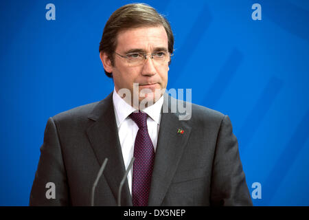 Berlin, Deutschland. 18. März 2014. Statements von Bundeskanzlerin Angela Merkel und der portugiesische Premierminister Passos Coelho nach bilateralen Treffen. Goncalo Silva/Alamy Live-Nachrichten Stockfoto