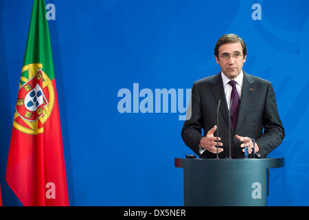 Berlin, Deutschland. 18. März 2014. Statements von Bundeskanzlerin Angela Merkel und der portugiesische Premierminister Passos Coelho nach bilateralen Treffen. Goncalo Silva/Alamy Live-Nachrichten Stockfoto