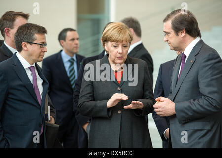 Berlin, Deutschland. 18. März 2014. Statements von Bundeskanzlerin Angela Merkel und der portugiesische Premierminister Passos Coelho nach bilateralen Treffen in Berlin am 18. März 2014. Bildnachweis: Goncalo Silva/NurPhoto/ZUMAPRESS.com/Alamy Live-Nachrichten Stockfoto