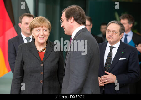 Berlin, Deutschland. 18. März 2014. Statements von Bundeskanzlerin Angela Merkel und der portugiesische Premierminister Passos Coelho nach bilateralen Treffen in Berlin am 18. März 2014. Bildnachweis: Goncalo Silva/NurPhoto/ZUMAPRESS.com/Alamy Live-Nachrichten Stockfoto