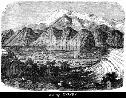 Blick auf Berg Taygetos und Sparta, Griechenland, Illustration aus Buch datiert 1878 Stockfoto