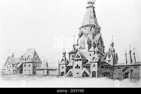 Vintage Fantasie alten Kirche im russischen Stil zeichnen, Illustration aus Buch datiert 1911 Stockfoto