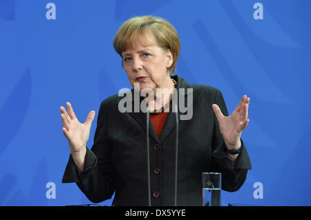 Berlin, Deutschland. 18. März 2014. Bundeskanzlerin Angela Merkel in der Bundespressekonferenz im Bundeskanzleramt am Dienstag März 18. März 2014 in Berlin Kredit: Dpa picture-Alliance/Alamy Live News Stockfoto