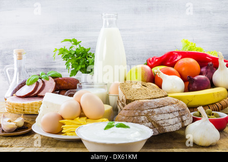 Die Zusammensetzung der Lebensmittel auf den Tisch Stockfoto