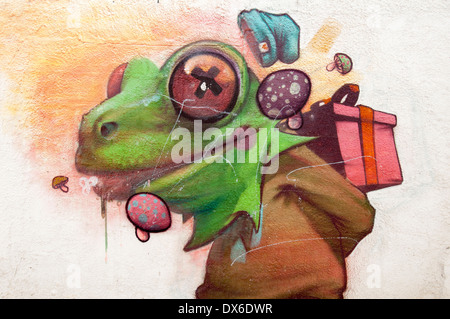 Street-Art, Graffiti an der Wand in Lagos Portugal, Frosch Stockfoto