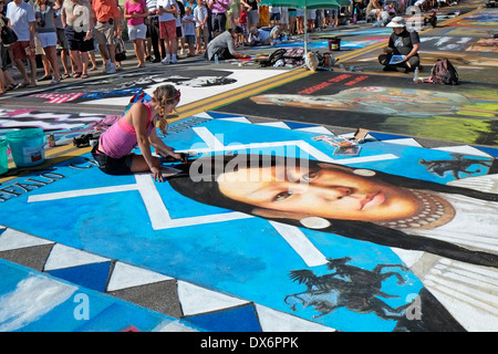 Sarasota Chalk Festival indianischen historischen Burns Square Florida Legacy of Valor uns Stockfoto