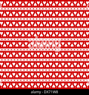 Festliches rot-weißes Herzmuster für Valentinstag- oder Weihnachtsmotive Stockfoto