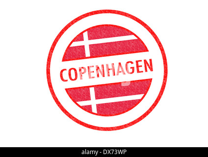 Reisepass-Stil Kopenhagen (Dänemark) Stempel auf einem weißen Hintergrund. Stockfoto