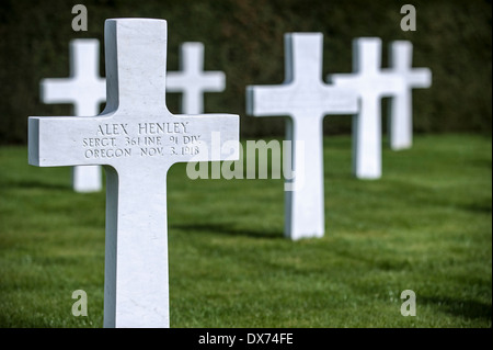 Kreuze in Flanders Field American Cemetery and Memorial in Waregem, einzige First World War One US Militärfriedhof in Belgien Stockfoto