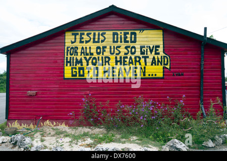 Religiöse Angebot an der Rückwand der Hölle-Hangout-Geschenk-Shop auf Grand Cayman Stockfoto