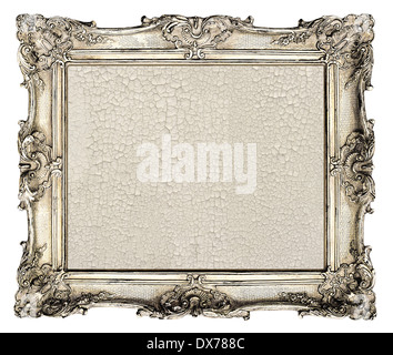 alten silbernen Rahmen. leere Grunge Leinwand mit Rissen für Ihr Bild, Foto, Bild. schöne Vintage-Hintergrund Stockfoto