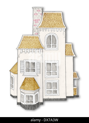 Handgezeichnete Haus auf weißem Hintergrund mit Clipping Path Stockfoto
