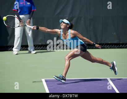 Key Biscayne, Florida, USA. 19. März 2014. HEATHER WATSON (GBR) in Aktion gegen Virginie Razzano (FRA). Watson verlor in der ersten Runde bei den Sony Open WTA Razzano 6-4 6-0 gegen. Bildnachweis: Andrew Patron/ZUMAPRESS.com/Alamy Live-Nachrichten Stockfoto