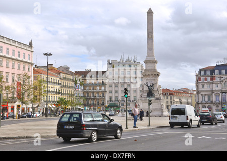 Denkmal für die Restauratoren in Restauradores Platz, Lissabon, Portugal Stockfoto