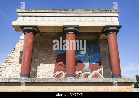 Der Nordeingang, Darstellung des Ladestation Bull Fresko, Palast von Knossos, Knossos, Kreta, Griechenland Stockfoto