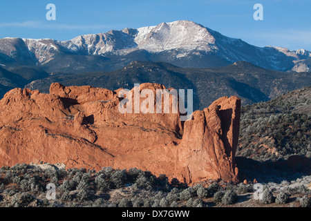 North-Gateway-Rock und Pikes Peak in der Nähe von Colorado Springs, Colorado Stockfoto