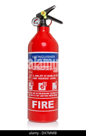 Feuerlöscher, die isoliert auf weißem Hintergrund mit Beschneidungspfad Stockfoto