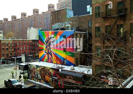 High Line Park in New York City, A Graffiti Künstler brasilianischen Künstlers Kobra Stockfoto