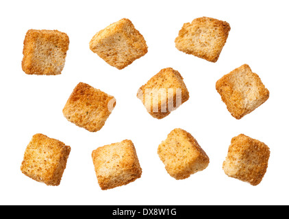 Croutons isoliert auf einem weißen Hintergrund. Stockfoto