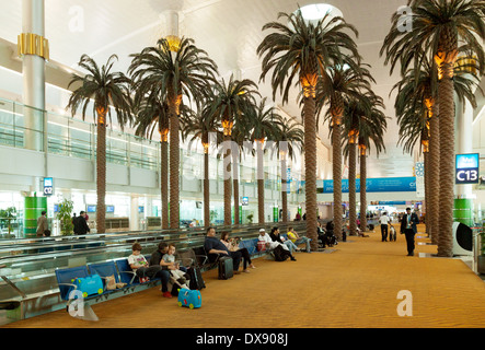 Künstliche Palmen in Dubai Flughafen terminal Interieur, Dubai, Vereinigte Arabische Emirate, Vereinigte Arabische Emirate Naher Osten Stockfoto