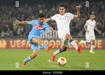 Neapel, Italien. 20. März 2014. Lorenzo Insigne während der UEFA Europa League Runde der 16 Rückspiel am 20. März 2014-match zwischen SSC Napoli und FC Porto Fußball im Stadio San Paolo in Neapel, Italien. Bildnachweis: Franco Romano/NurPhoto/ZUMAPRESS.com/Alamy Live-Nachrichten Stockfoto